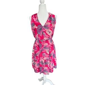 Rebecca Taylor 100% Silk Vibrant Pink Floral Mini Dress Cutout Back Women Size 4
